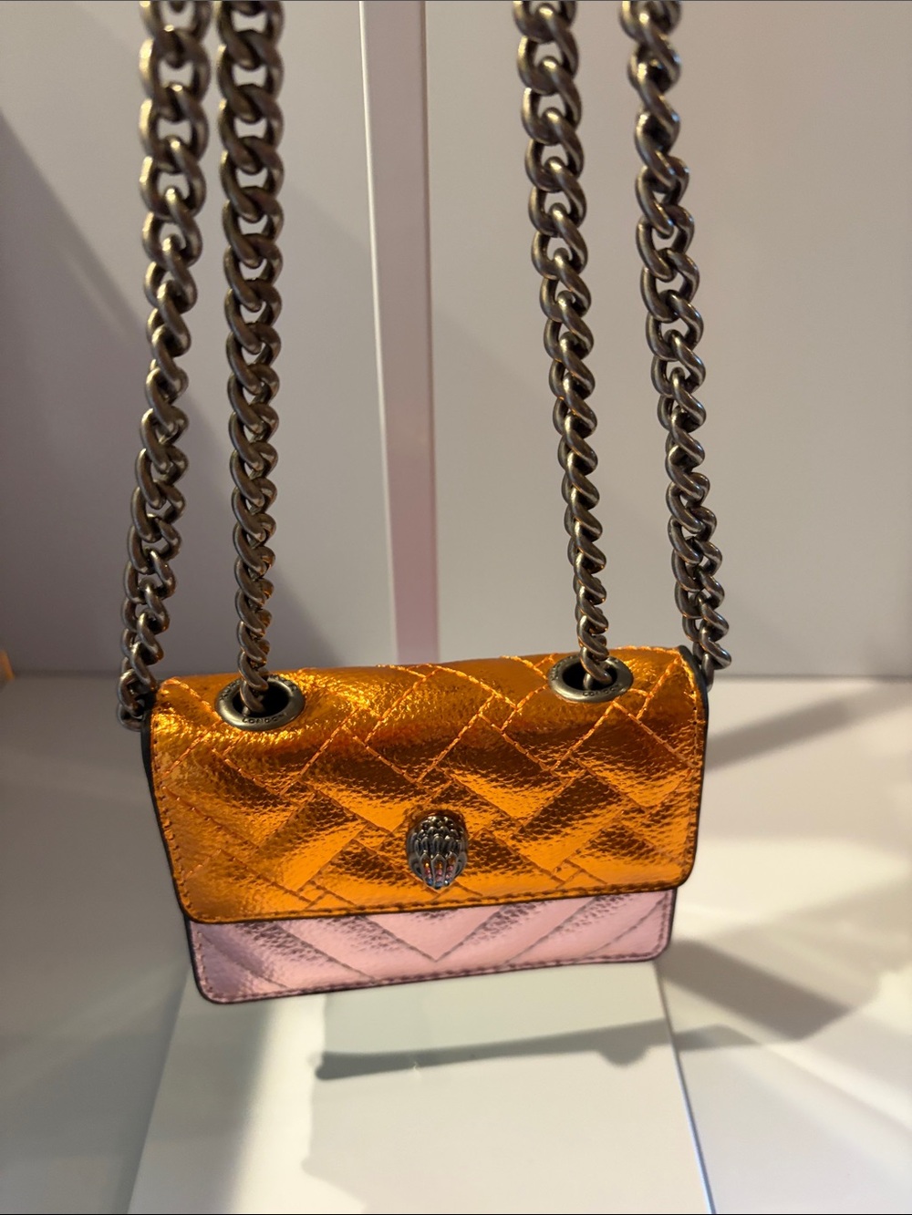 Kurt Geiger Metallic Orange and Pink Quilted Mini Shoulder Bag